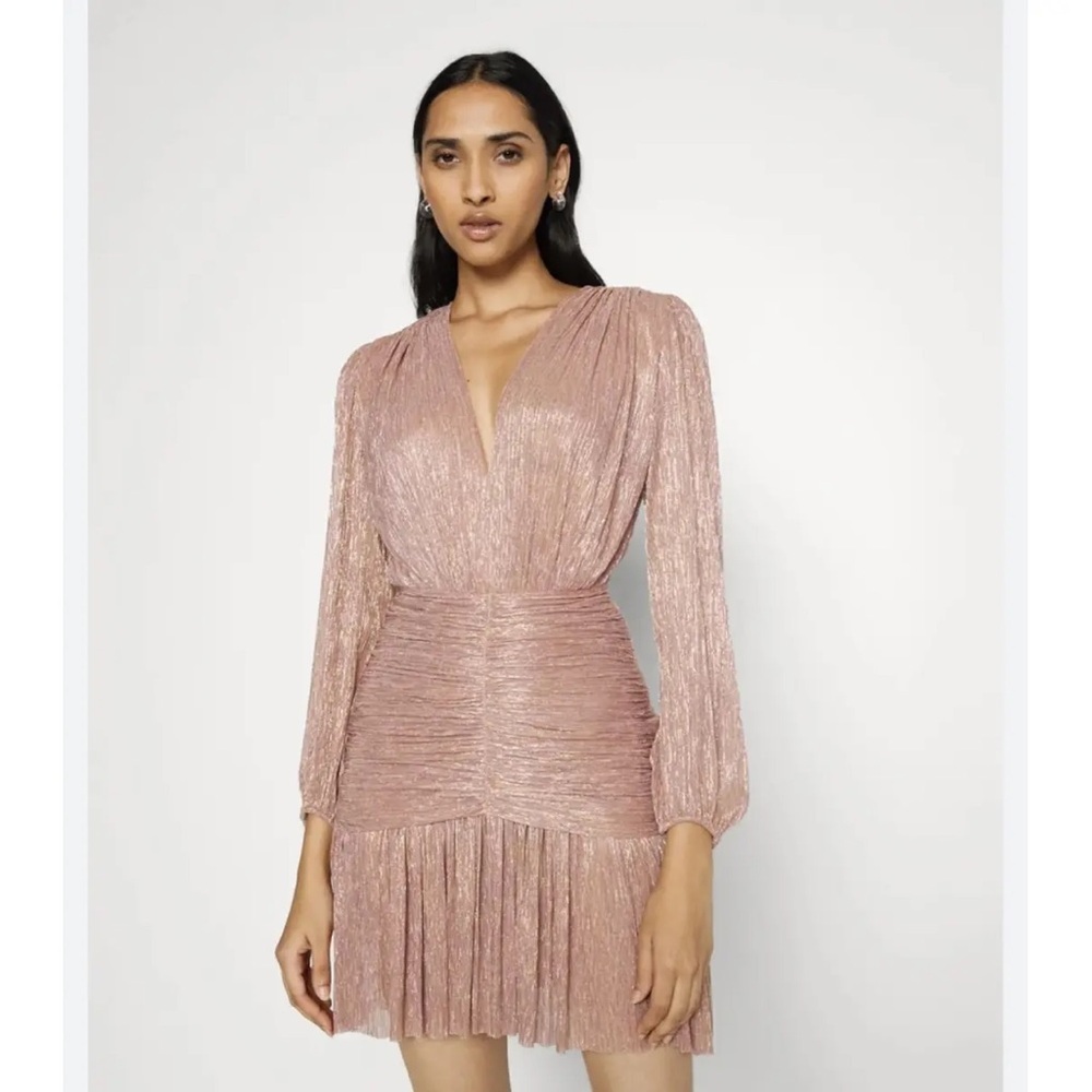 Maje Rosina Lamé Ruched Dress Barbie Wedding Events Size 34 NWT - Picture 4 of 15